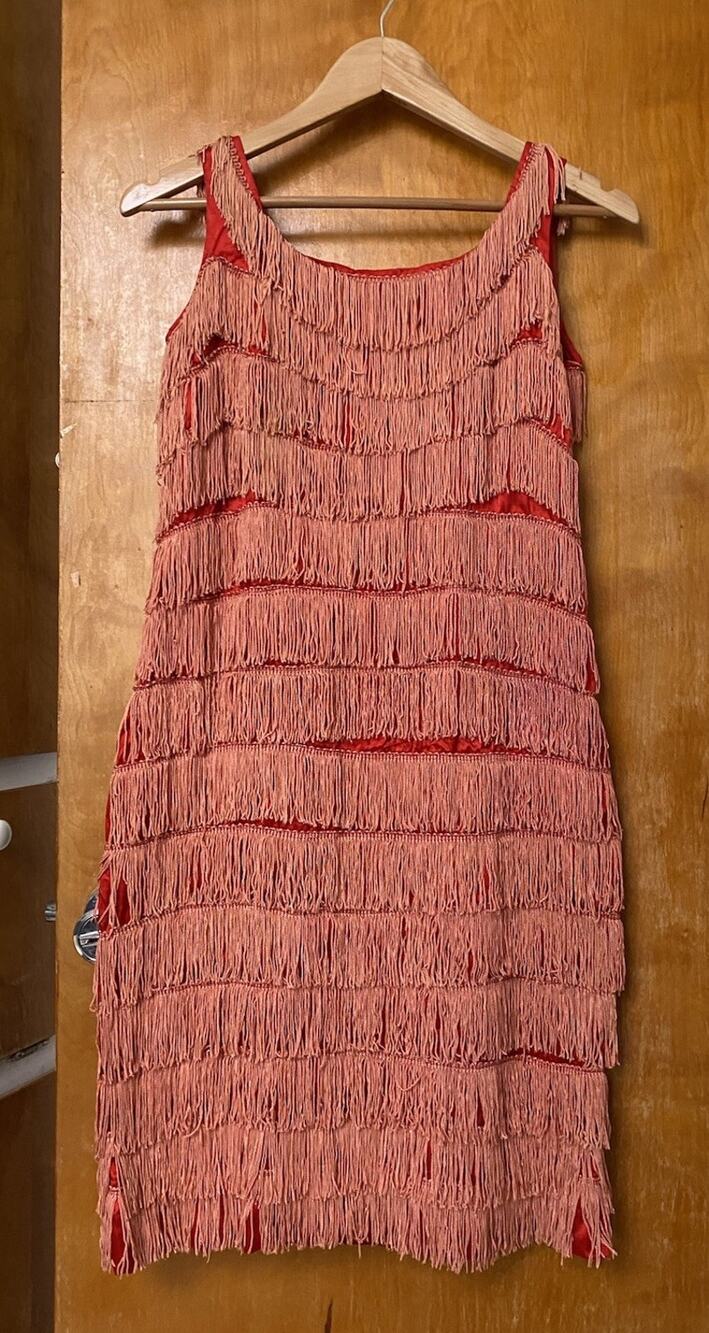 Vintage 50s 60s Red Fringe Wiggle Dress Western Flapper Boho Rodeo Mod Size S
